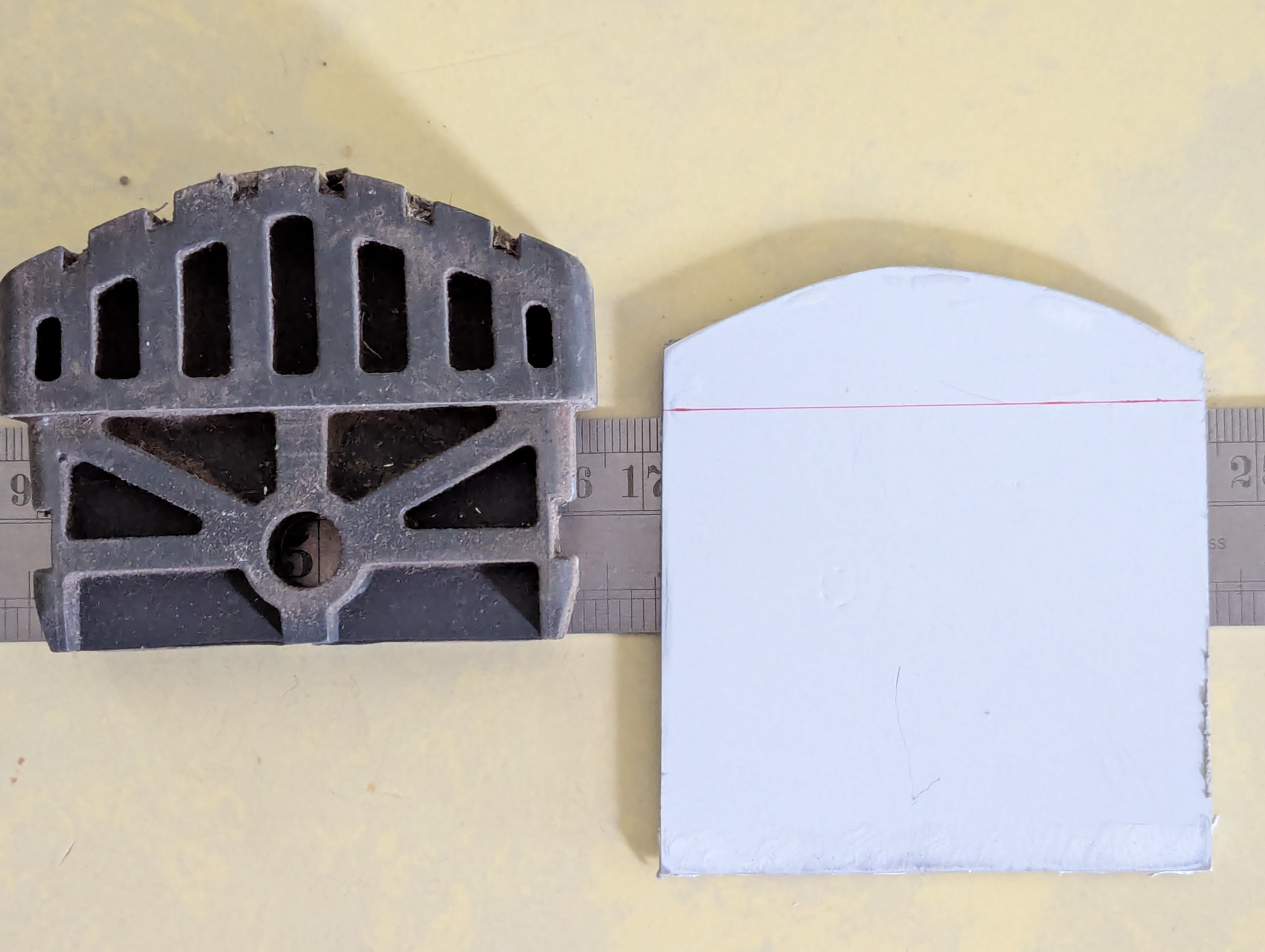 Original foot compared with mould part